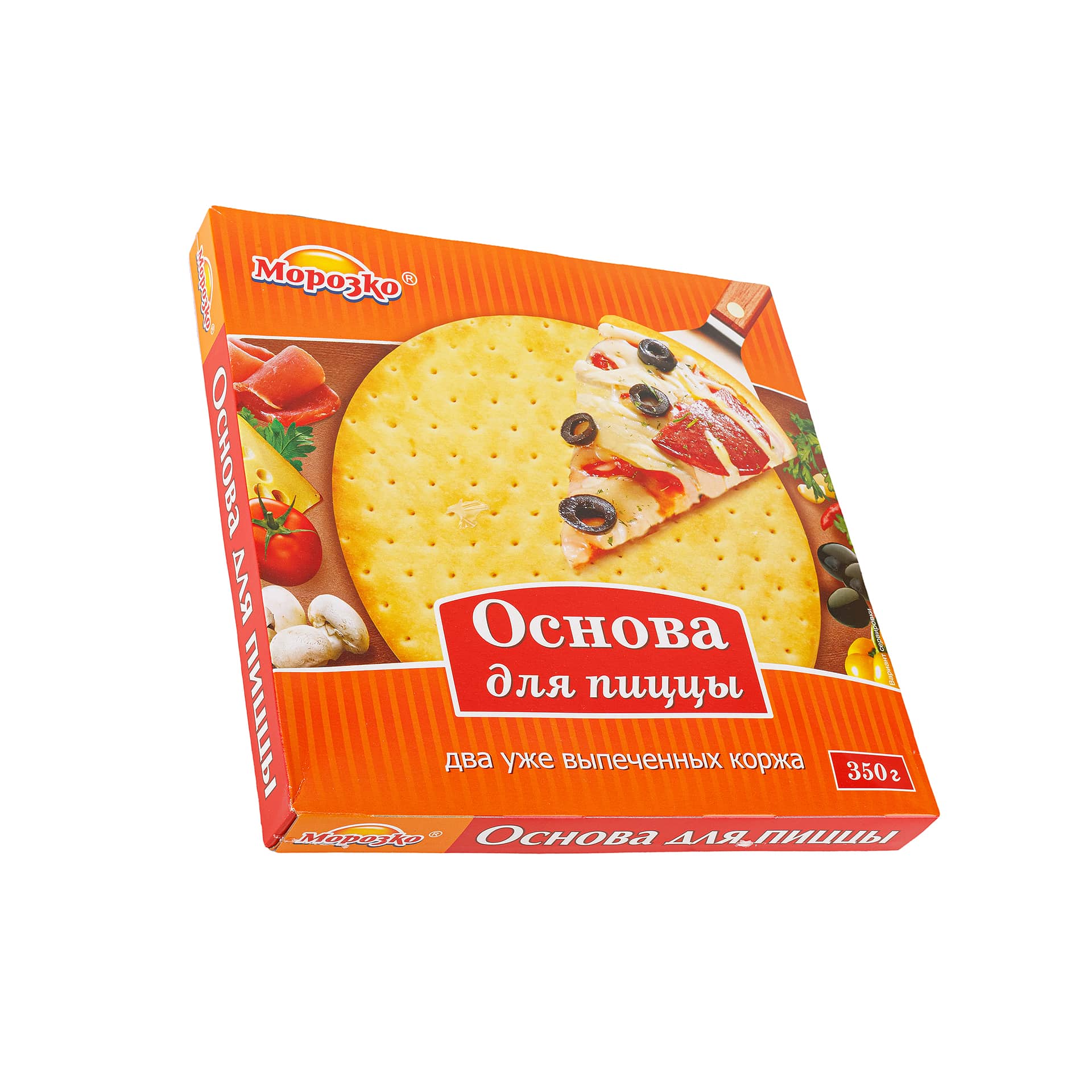 Основа для пиццы полуфабрикат замороженный Морозко 350 г 7514LED, общий вид, купить оптом с доставкой по москве и московской области, недорого, низкая цена