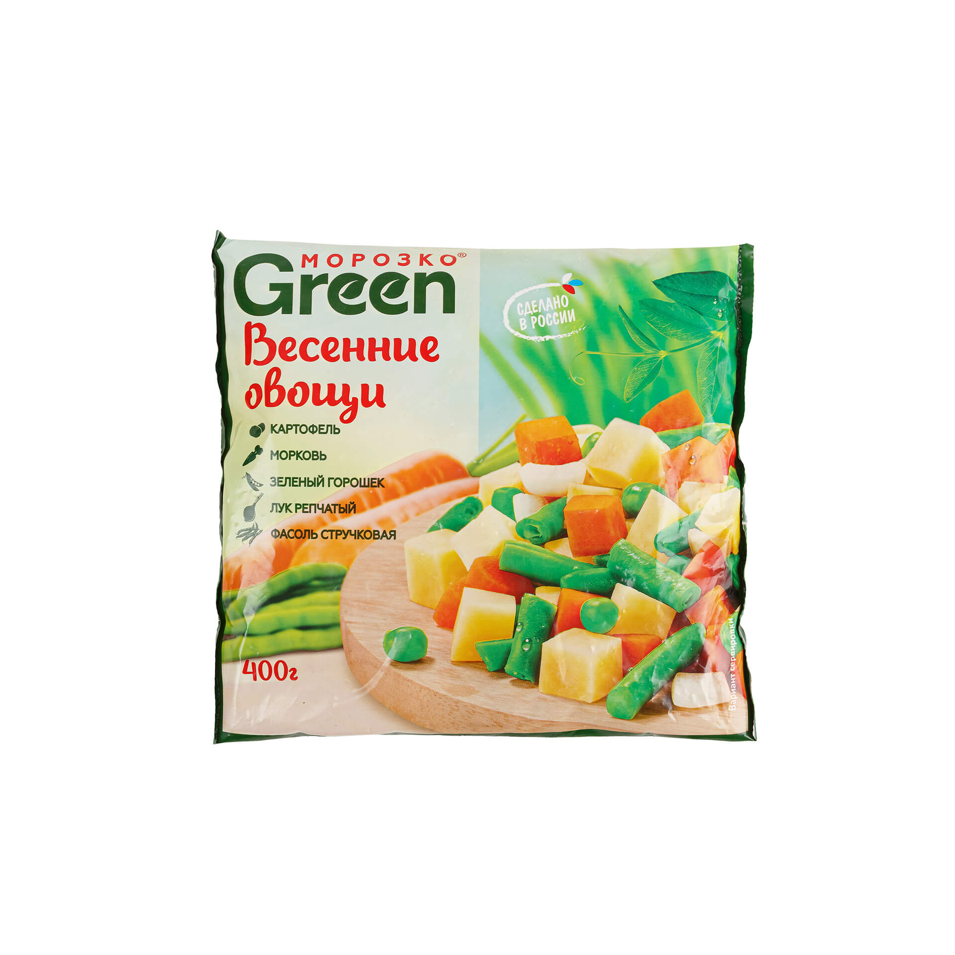 Быстрозамороженная овощная смесь "Весенние овощи" Морозко Green 400 г 8216LED, общий вид, купить оптом с доставкой по москве и московской области, недорого, низкая цена