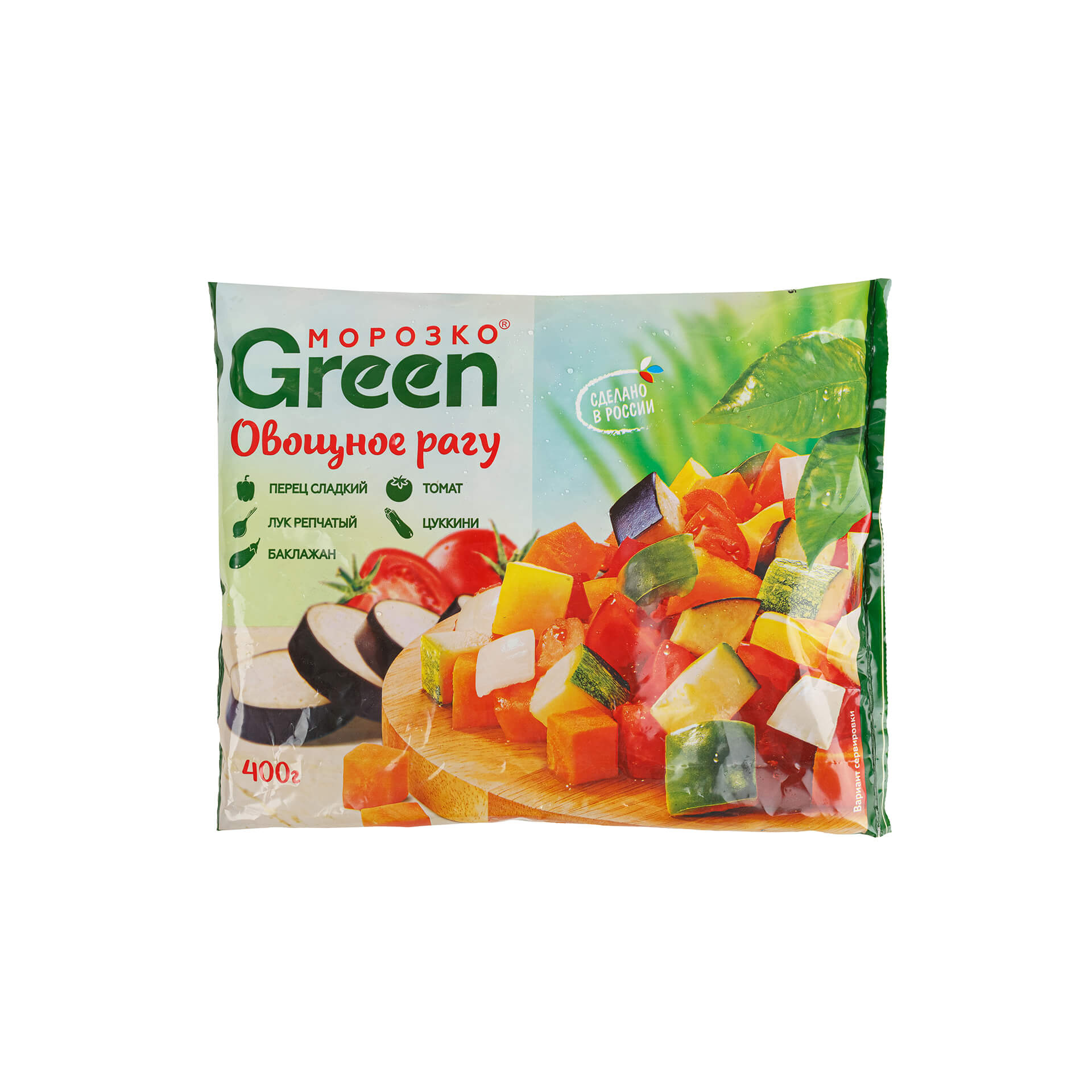 Быстрозамороженная овощная смесь "Овощное рагу" Морозко Green 400 г 8248LED, общий вид, купить оптом с доставкой по москве и московской области, недорого, низкая цена