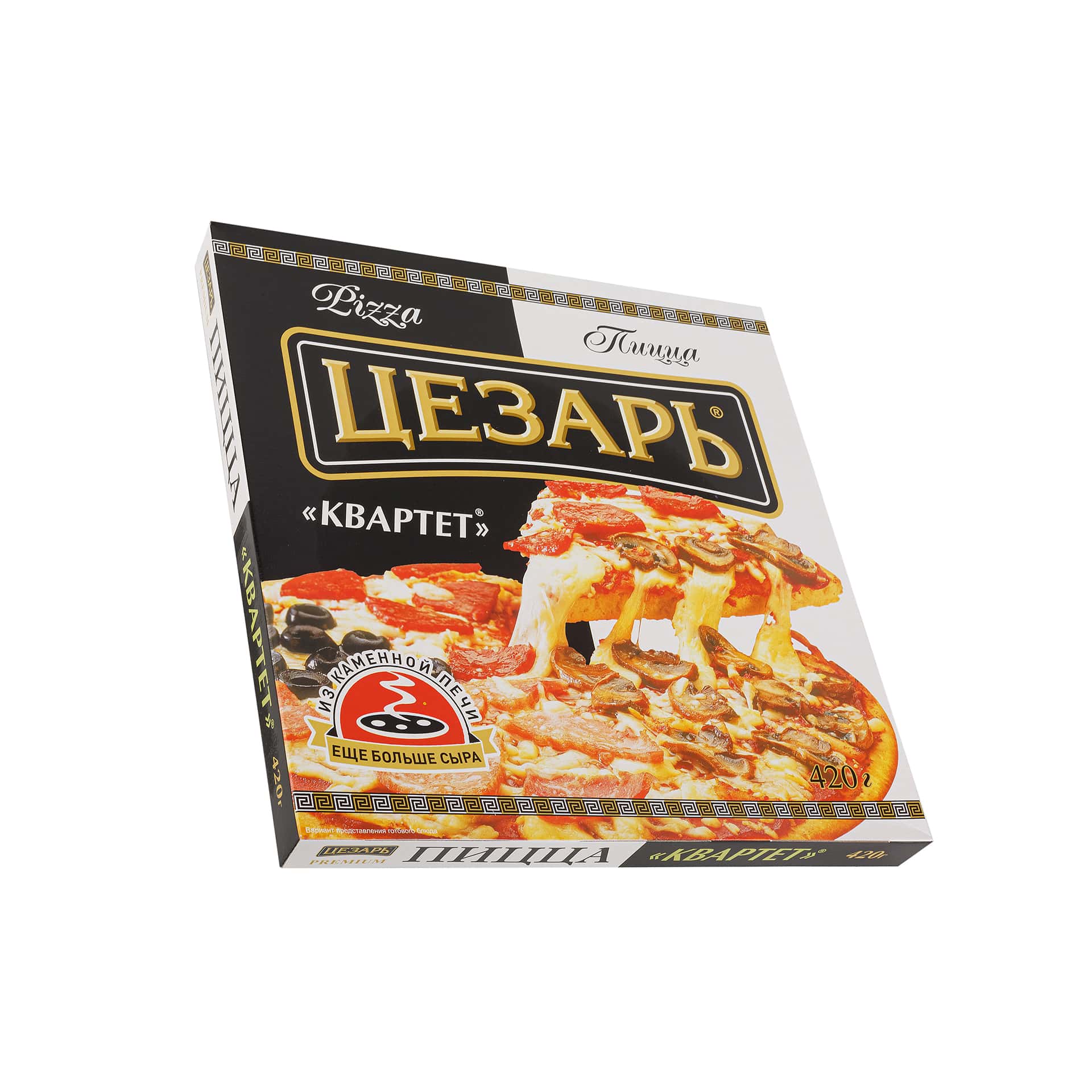 Пицца "Квартет" полуфабрикат замороженный Цезарь 420 г 380LED, общий вид, купить оптом с доставкой по москве и московской области, недорого, низкая цена