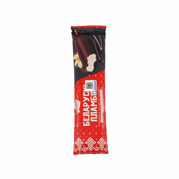 Мороженое пломбир с ароматом ванили в шоколадной глазури эскимо Беларускi пламбiр 80 г 2540LED, общий вид, купить оптом с доставкой по москве и московской области, недорого, низкая цена