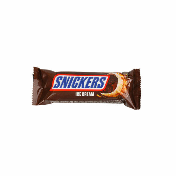 Мороженое молочное с карамелью и арахисом в глазури "Сникерс" батончик Snickers 45,6 г 9077LED, общий вид, купить оптом с доставкой по москве и московской области, недорого, низкая цена